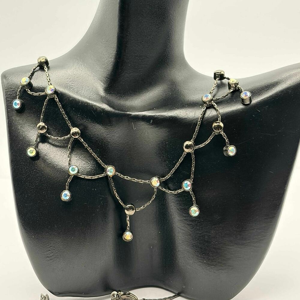 Vintage Silver Crystal Crossover Necklace